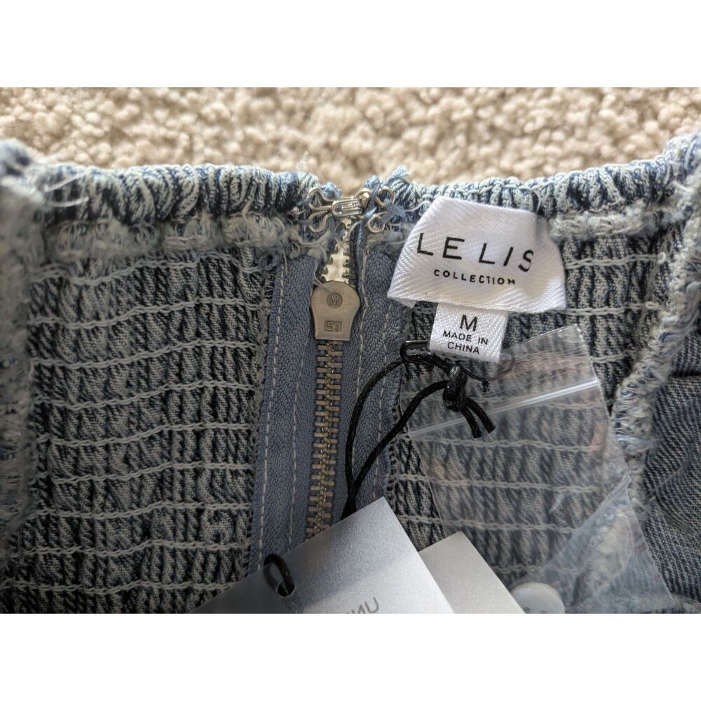 NWT Le Lis Denim Distressed Shirred Back Cropped Tank Top Sz M - Picture 4 of 8